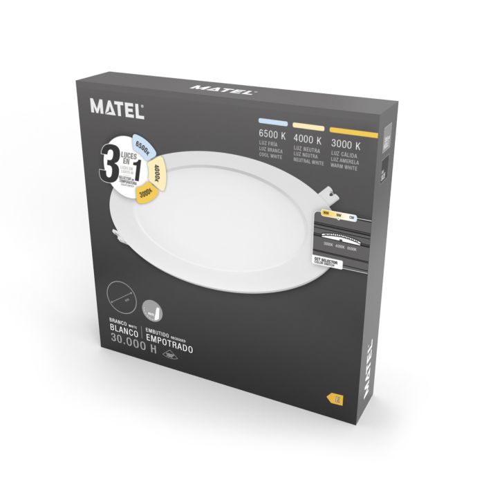 MATEL LED PAINEL ENCASTRAR REDONDO 18W BRANCO CCT