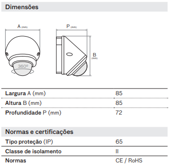 ASLO SENSOR MOVIMENTO 360º INFRAVERMELHOS IP65