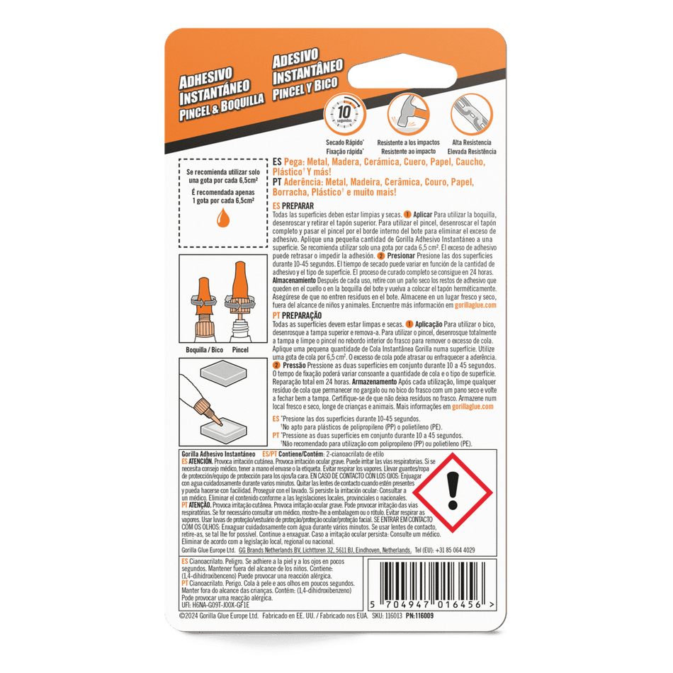 GORILLA ADESIVO CIANOACRILATO BICO + PINCEL 12GR